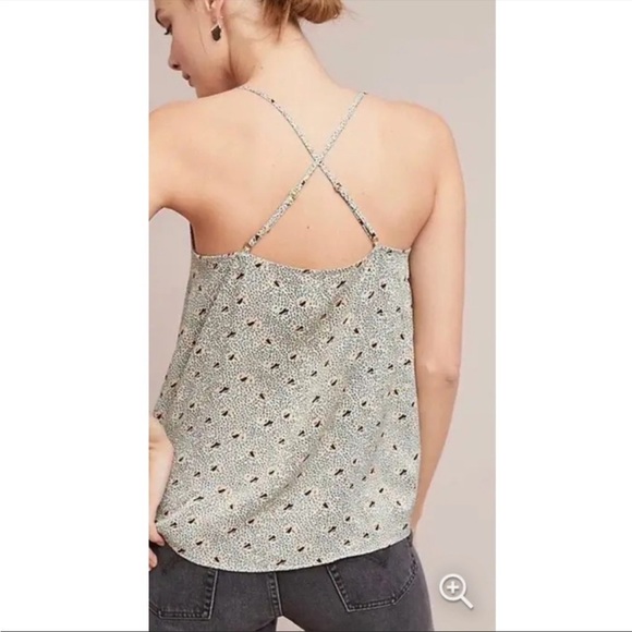 Anthropologie Floreat peach/navy blue on cream adjustable spaghetti stra… - Picture 5 of 16